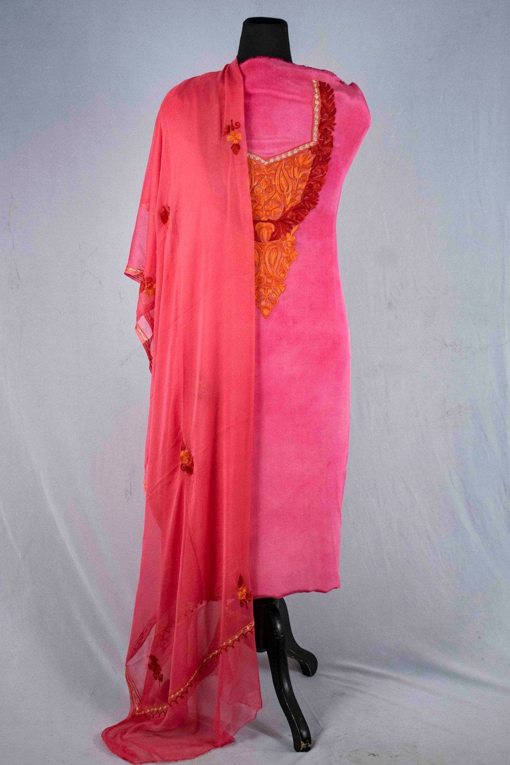 Dark Pink Color Crepe Fabric Kashmiri Embroidered Designer
