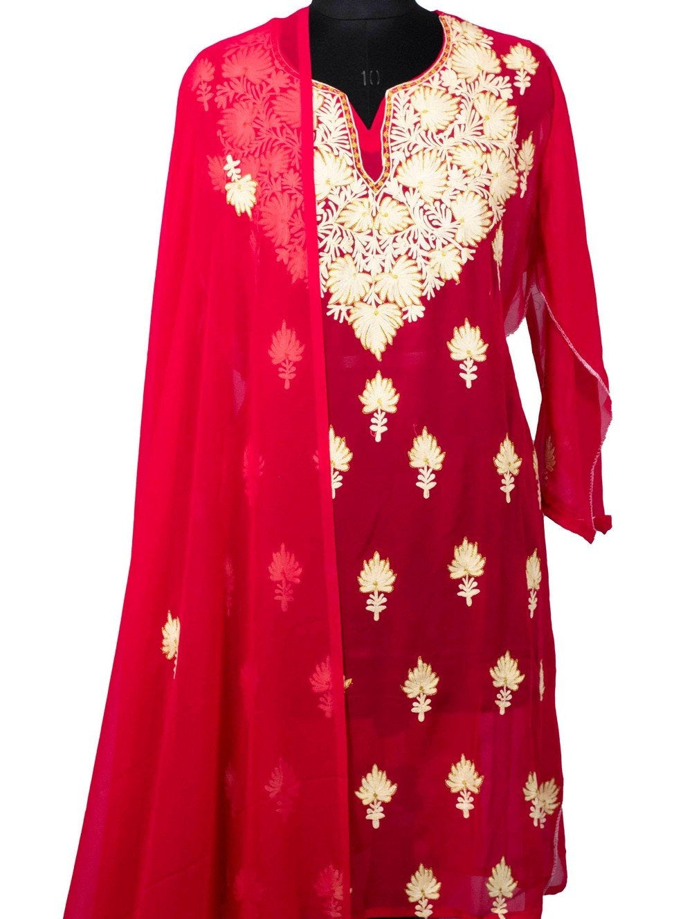 Dark Pink Colour Aari Work Kurti With Golden Thread