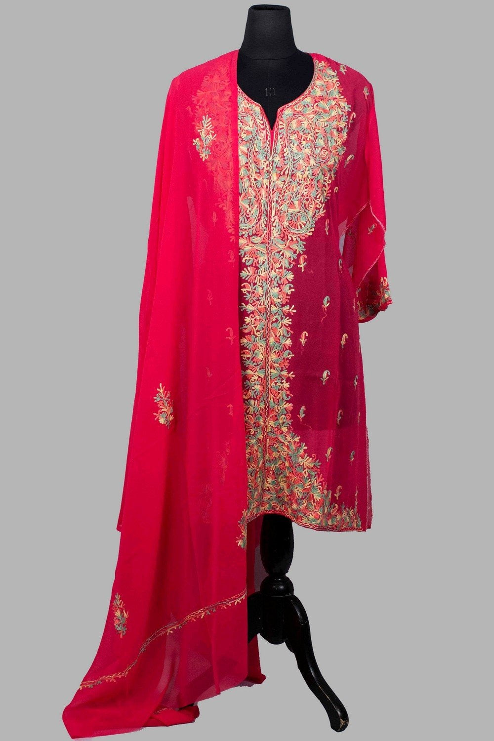 strapless open back dress Dark pink colour aari work kurti with thread embroidery along