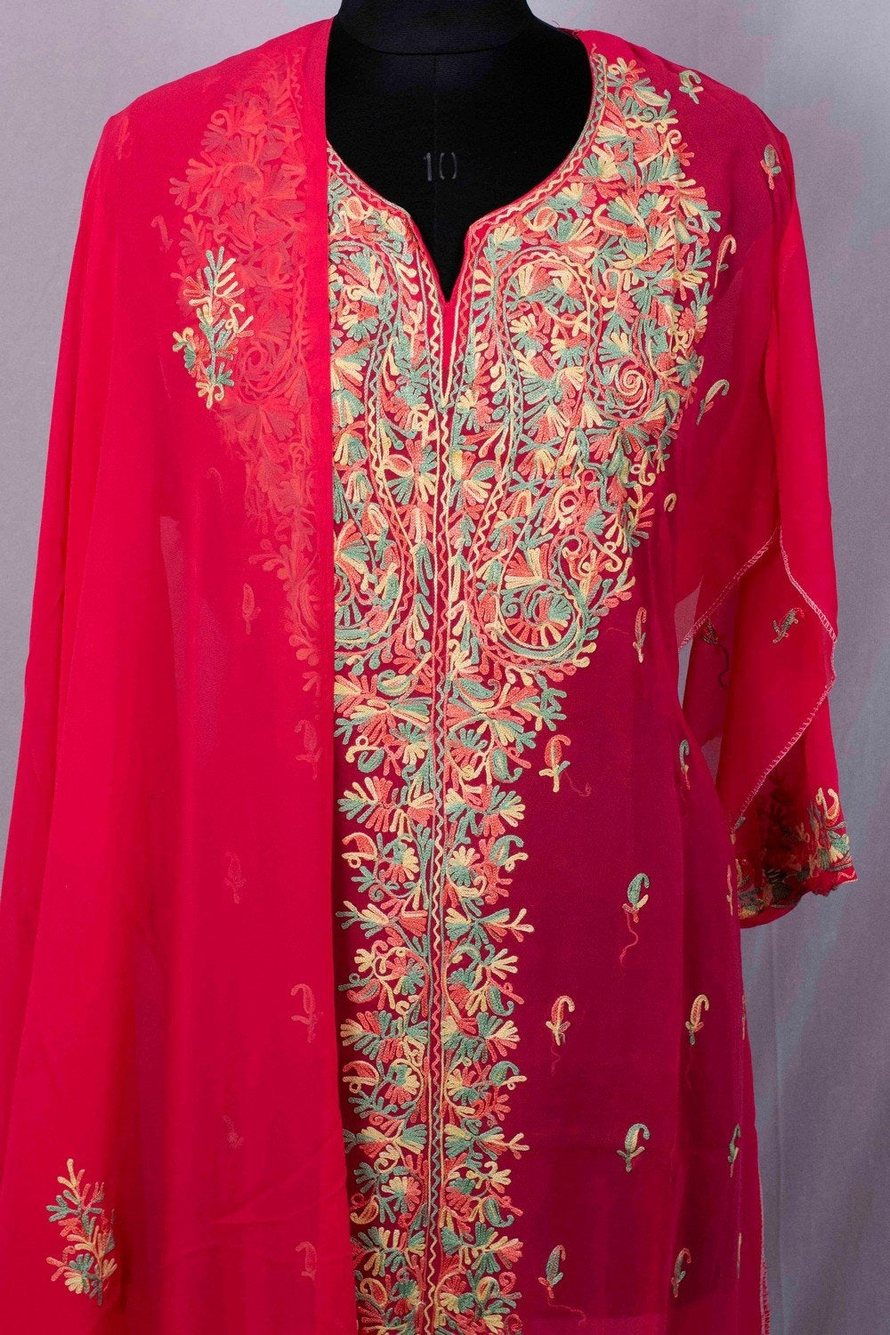 Dark Pink Colour Aari Work Kurti With Thread Embroidery