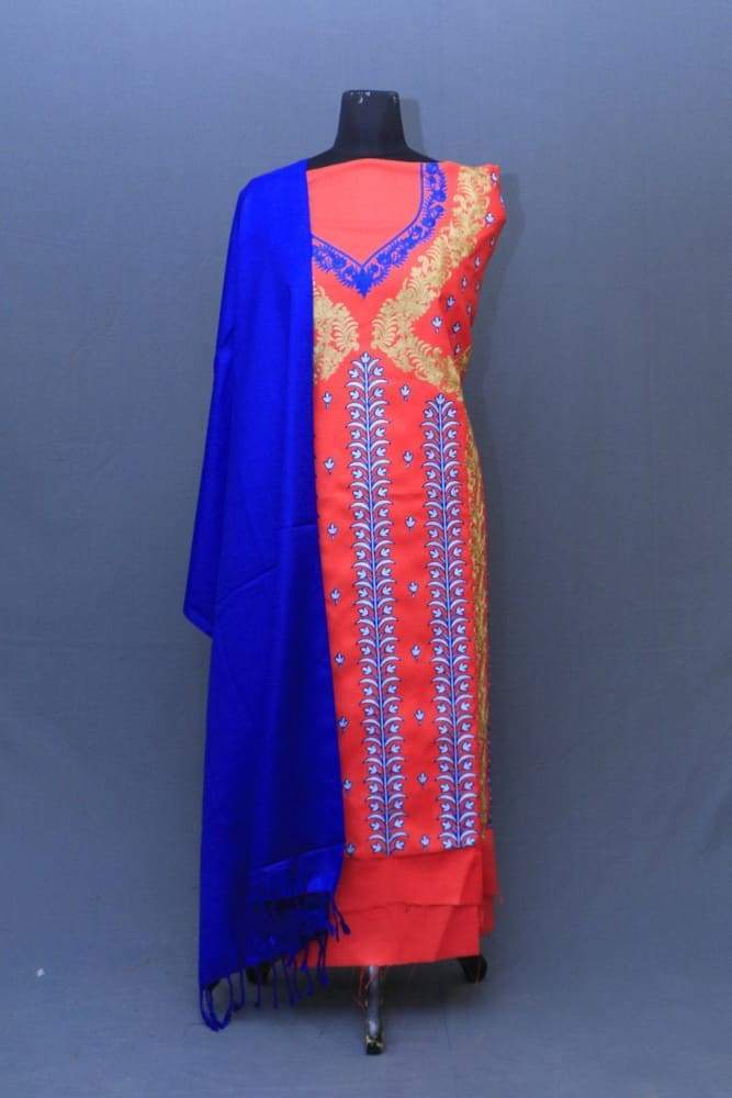 Dark Pink Colour Suit With Blue Stole Along Attractive