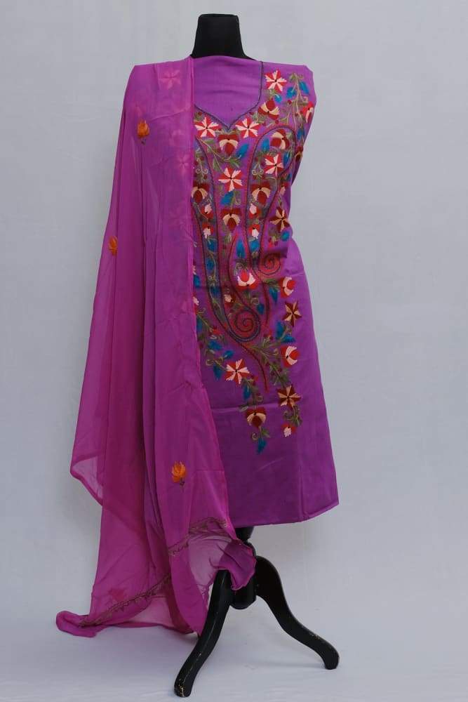 Dark Purple Neckline Patterned Kashmiri Salwar Kameez