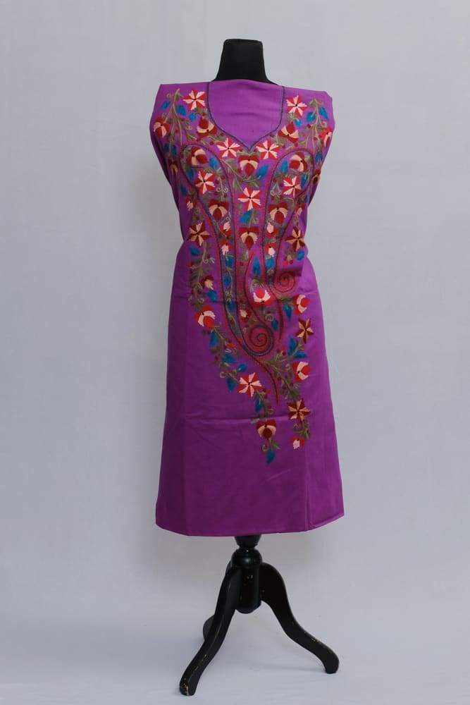 Dark Purple Neckline Patterned Kashmiri Salwar Kameez