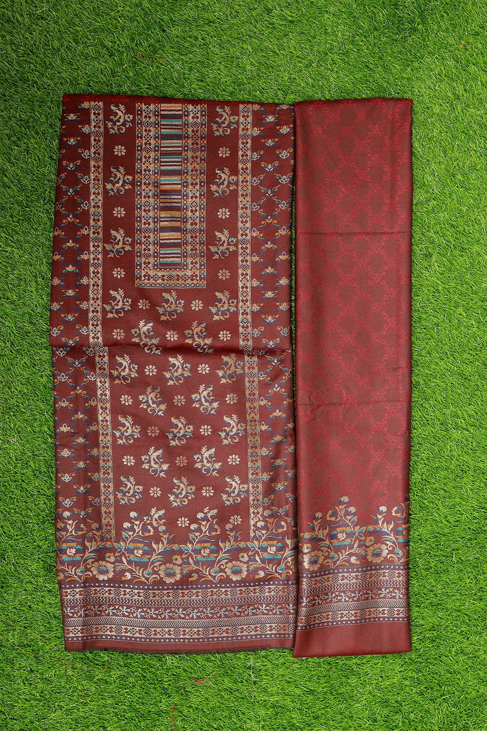 Darken Maroon (burgundy) Colour Cotton Zari Kani Stole Suit