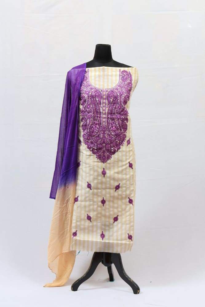 Designer beige colour salwar kameez with amazing contrast of purple