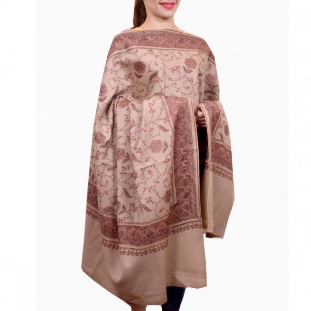 Ecru Beige Colour Kashmiri Sozni Work Embroidered Shawl