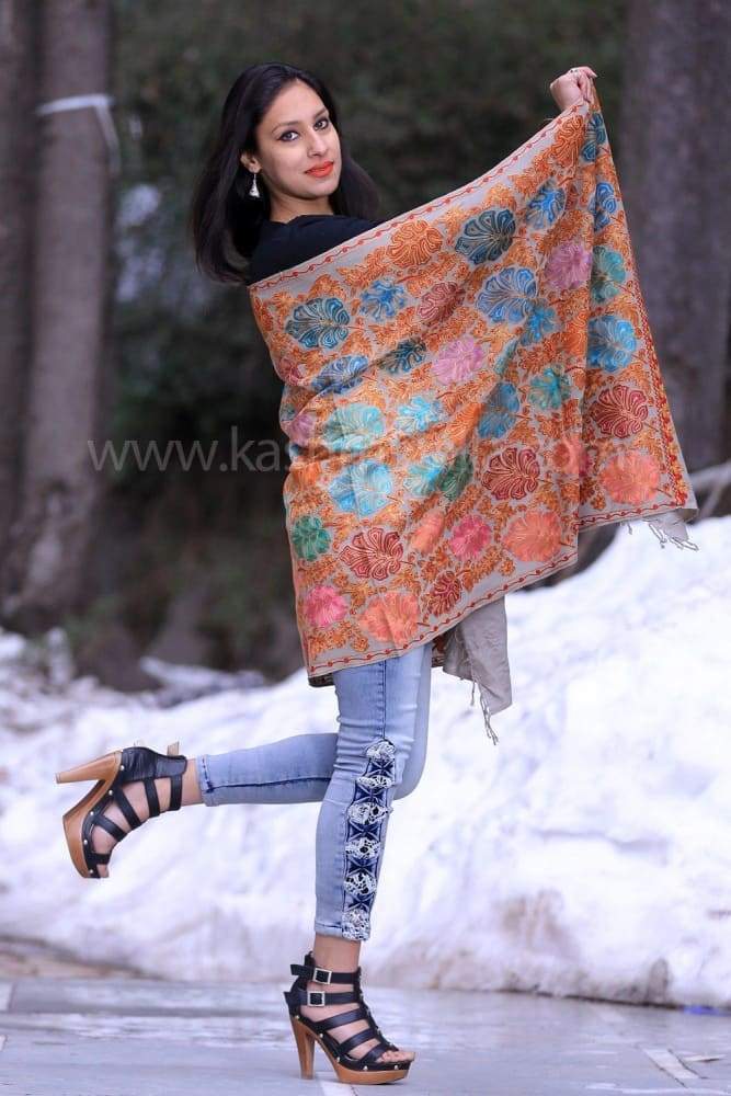 Ecru Beige New Look With Superior Quality Pashmina Aari