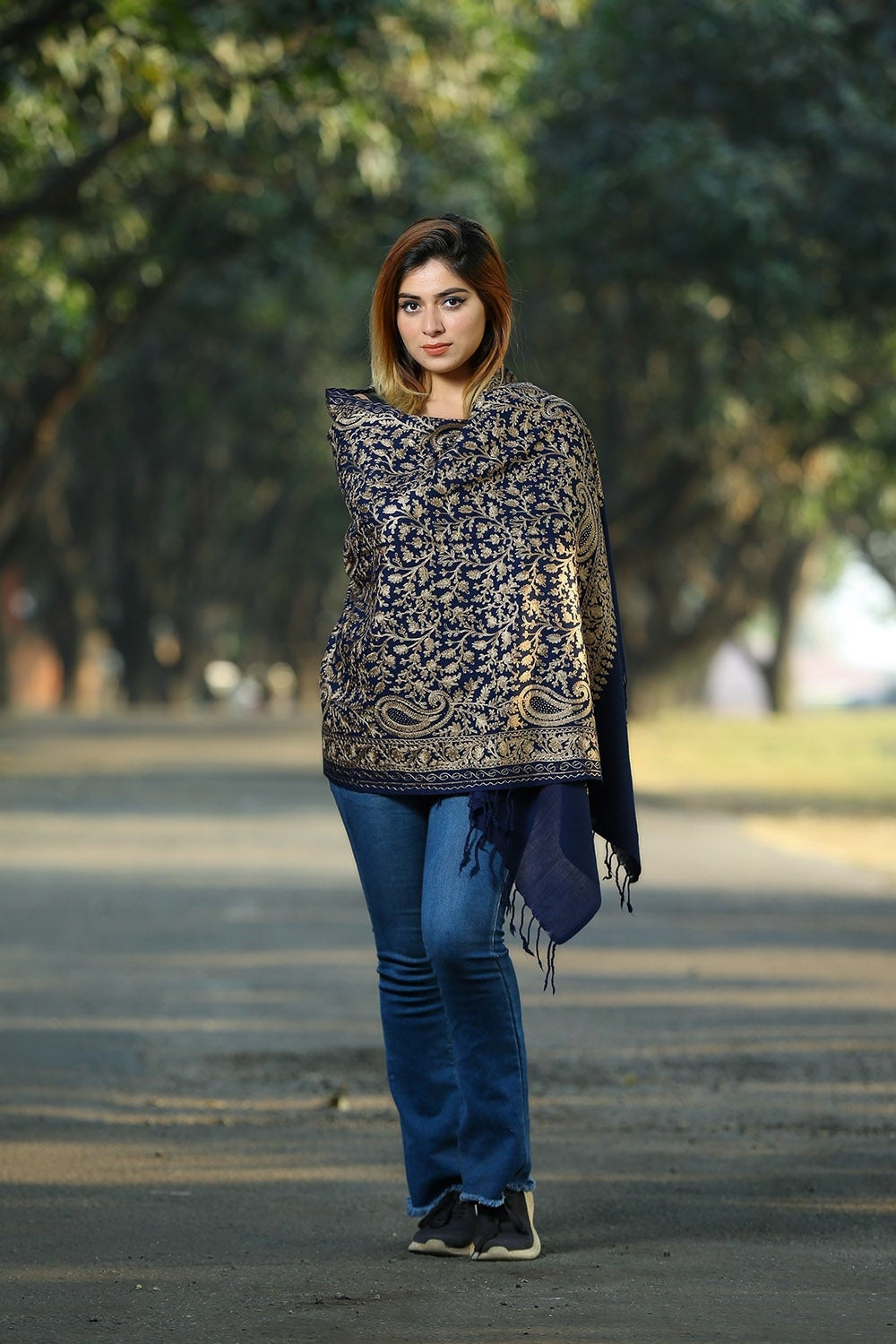 ELEGANT NAVY BLUE COLOUR STOLE WITH CLASSY SWAROVSKI WORK