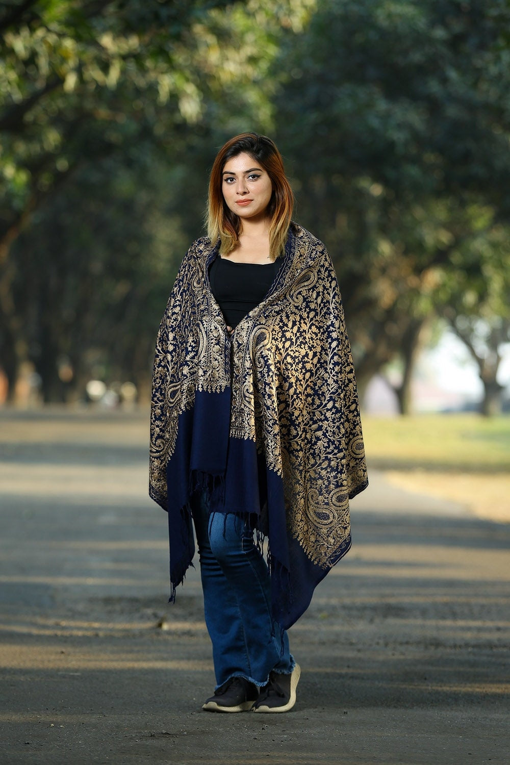 ELEGANT NAVY BLUE COLOUR STOLE WITH CLASSY SWAROVSKI WORK