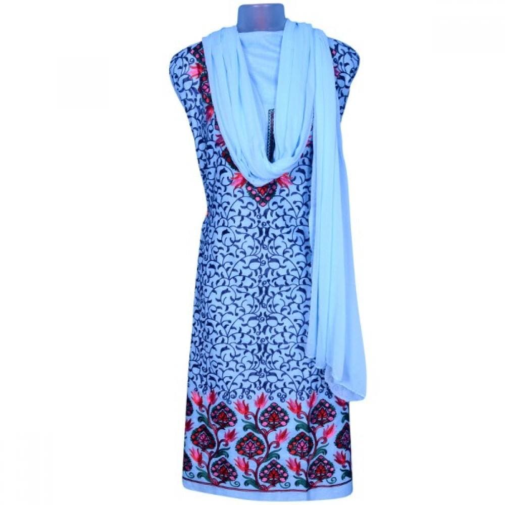 Elegant Neckline Moist Blue Colour Famous Aari Work Salwar