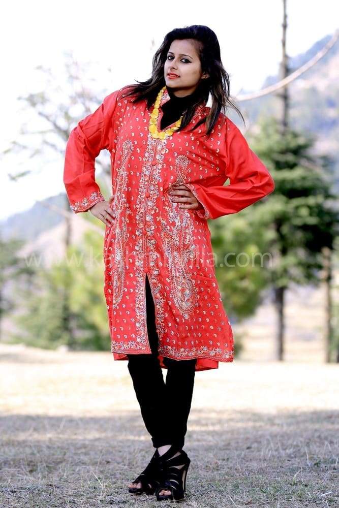 Elegant Salmon Pink Aari Work Amazingly Designed Kashmiri
