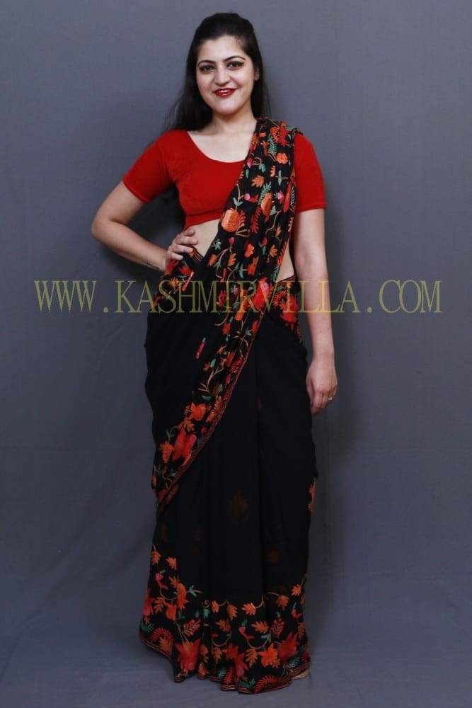 Evergreen Black Colour Saree With Dense Aari Jaal On Pallu