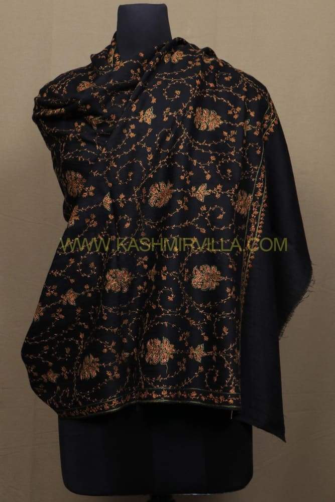 Evergreen Black Colour Sozni Work Shawl With OverAll Jaal