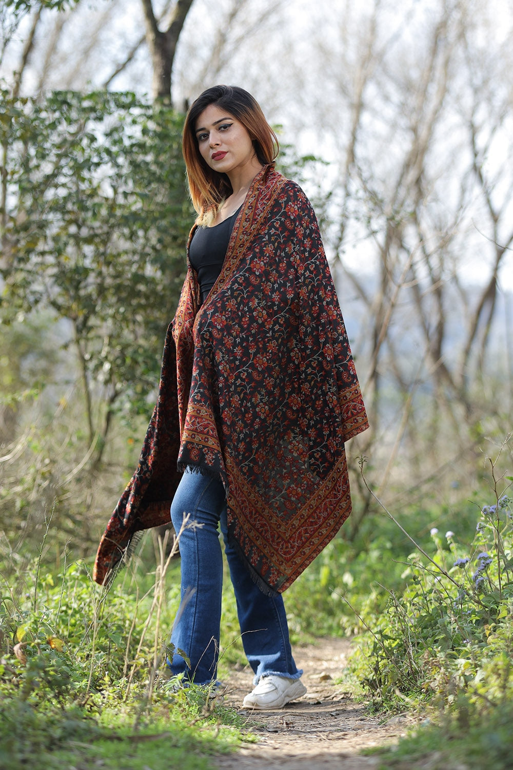 Exotic Charcoal Black Colour Designer Shawl