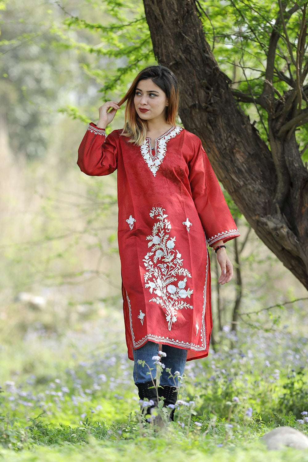 Exotic Deep Red (Maroon) Colour Rayon Silk Kurti