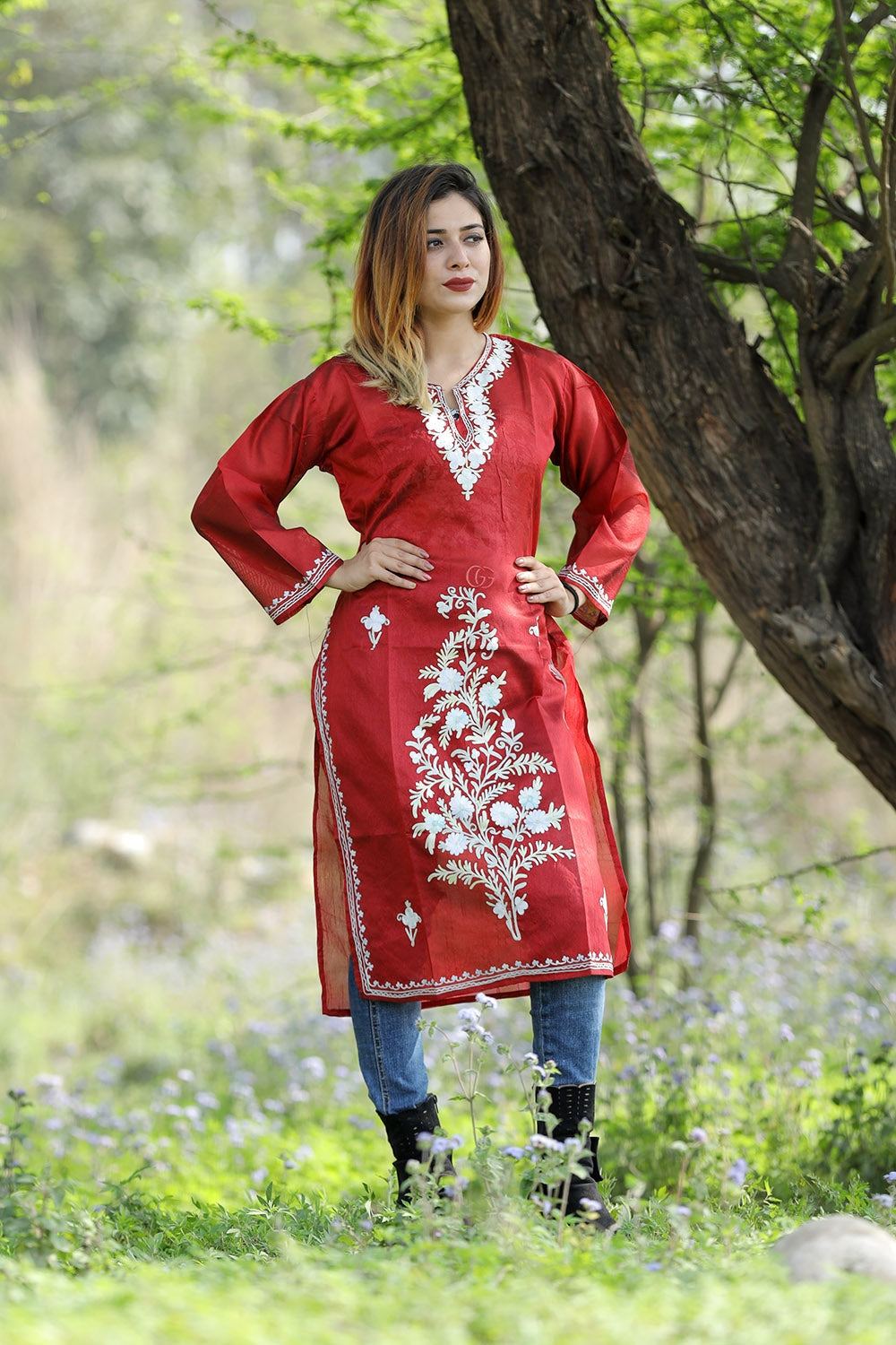 Exotic Deep Red (Maroon) Colour Rayon Silk Kurti