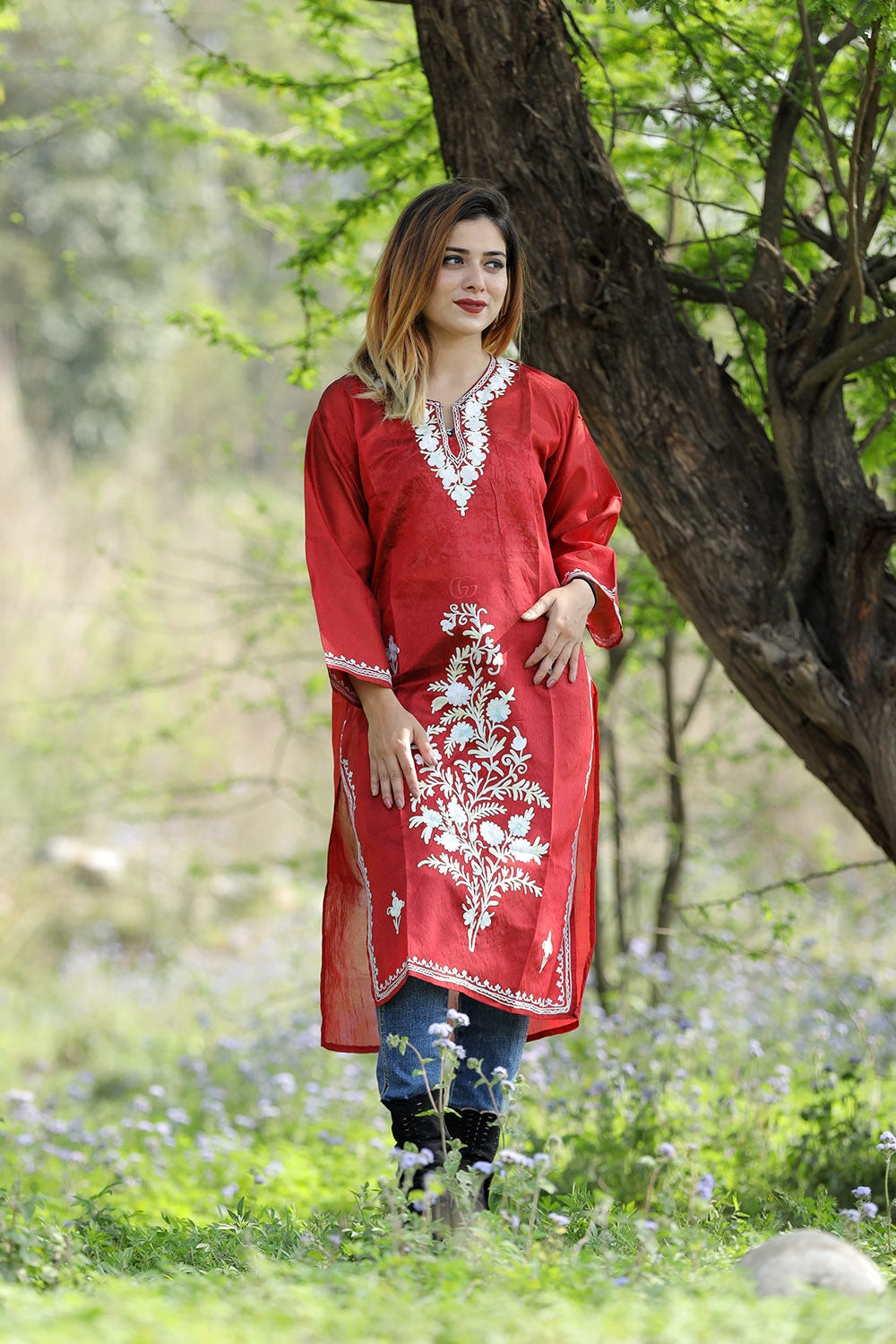 Exotic Deep Red (Maroon) Colour Rayon Silk Kurti