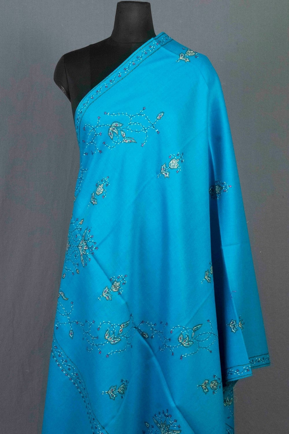 Exotic Firozi Colour Sozni Shawl Emblished With Designer