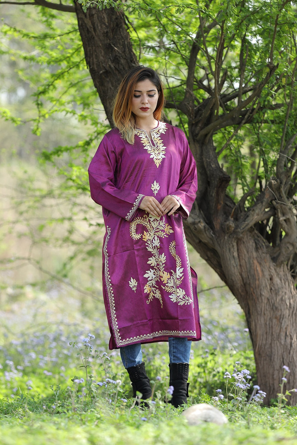 Exotic Royal Purple Colour Rayon Silk Kurti With Beautiful