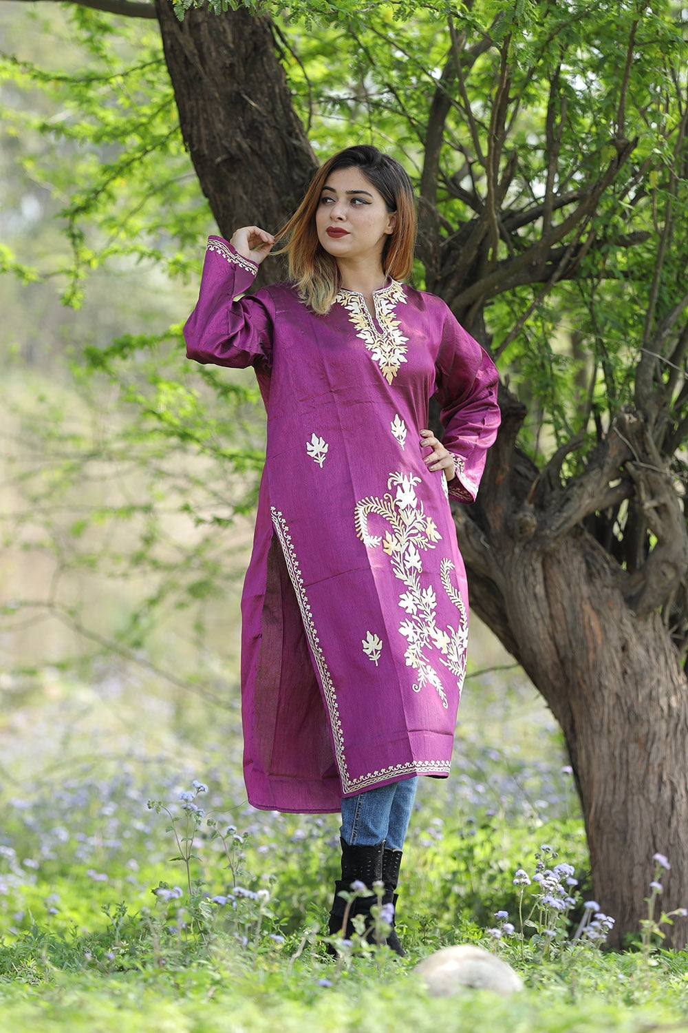 Exotic Royal Purple Colour Rayon Silk Kurti With Beautiful