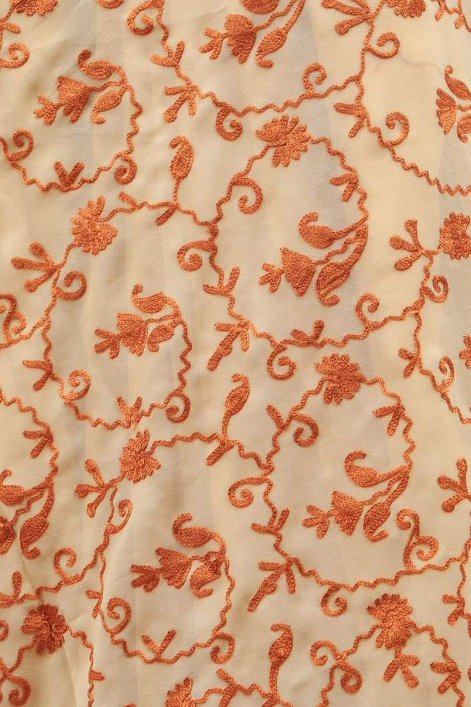Fawn Color Kashmiri Work With Bright Thread Embroidery