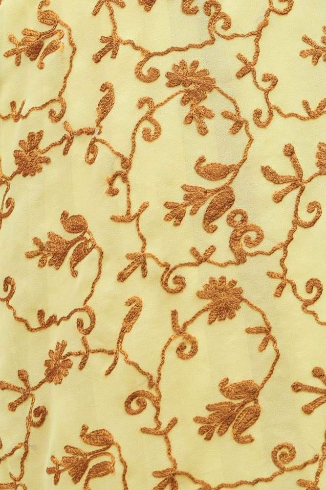 Fawn Color Kashmiri Work With Brown Thread Embroidery Saree