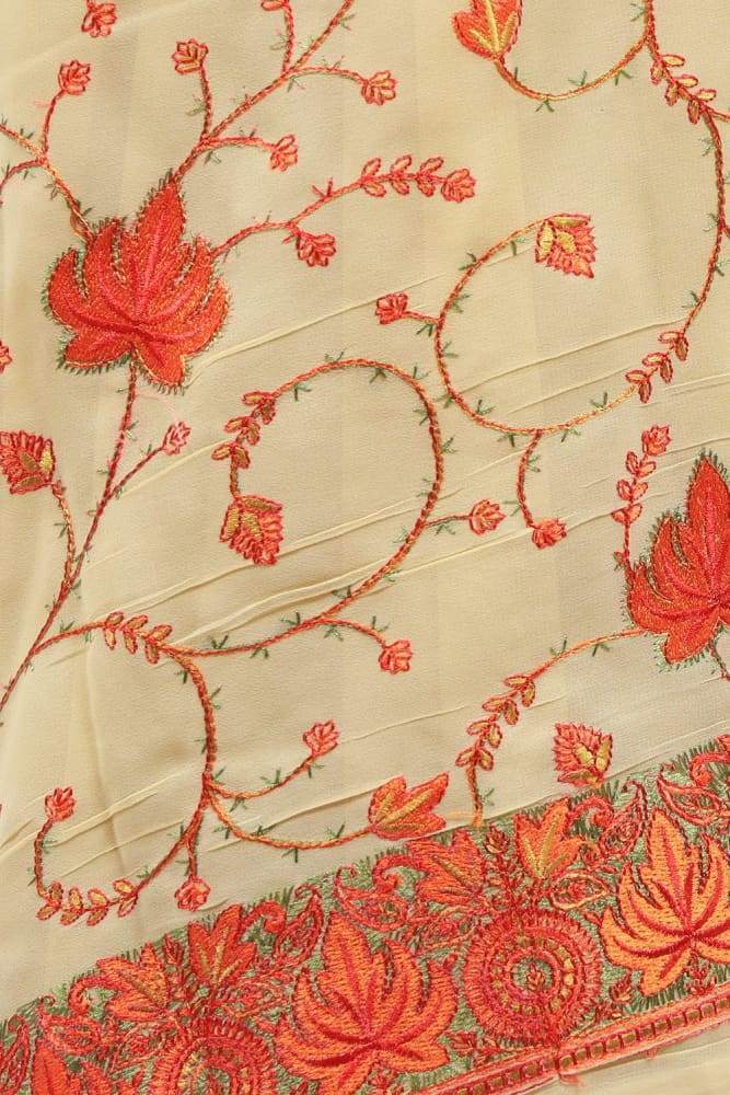 Fawn Colour Kashmiri Saree With Amazing New Design