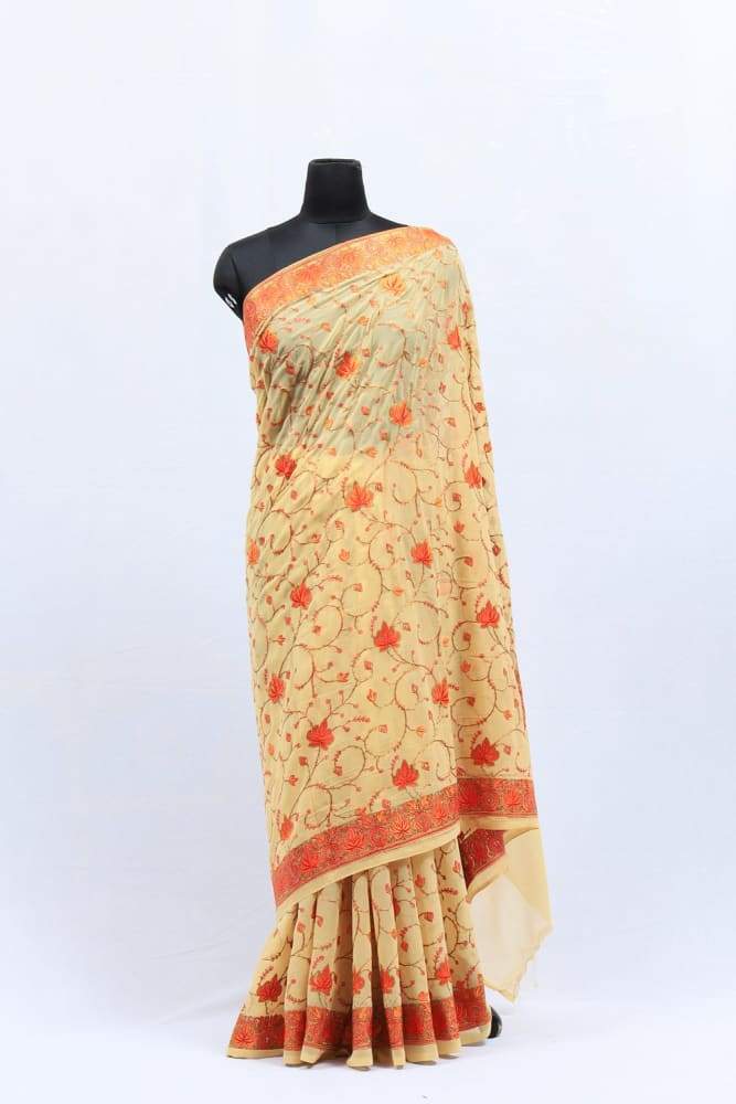 Fawn Colour Kashmiri Saree With Amazing New Design