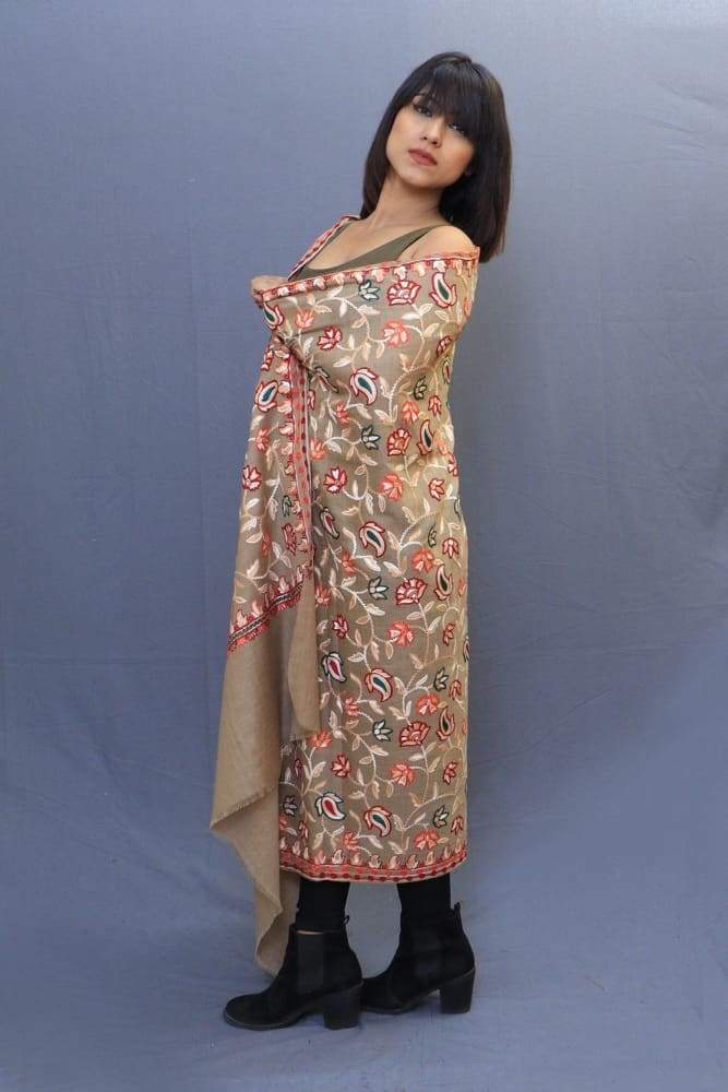 Fawn Colour Shawl With Amazing All Over Jaal Is A Perfect