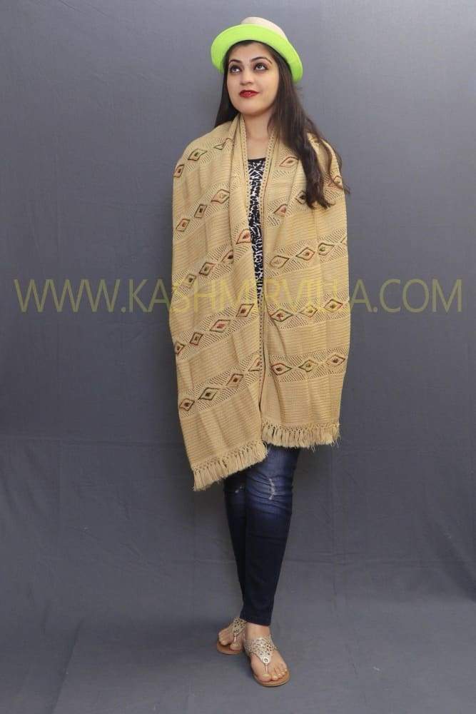 Fawn Coloured Attractive Knitting Stole Enriched