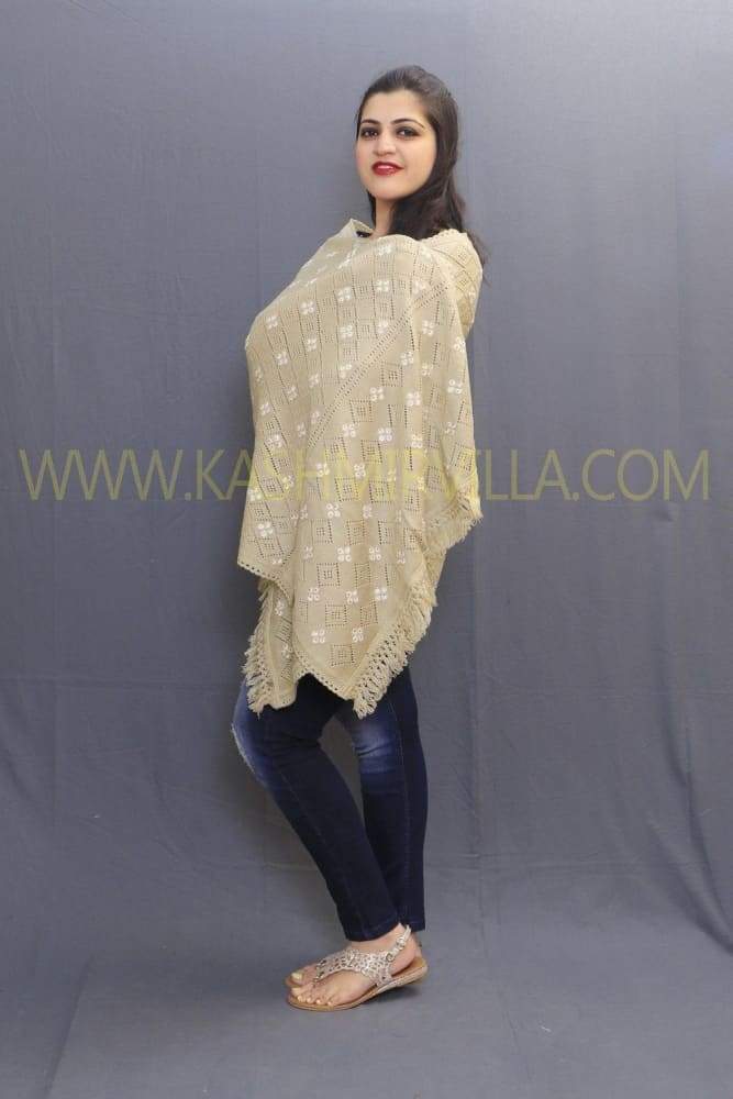Fawn Coloured Knitting Stole Enriched With Stylish Pink