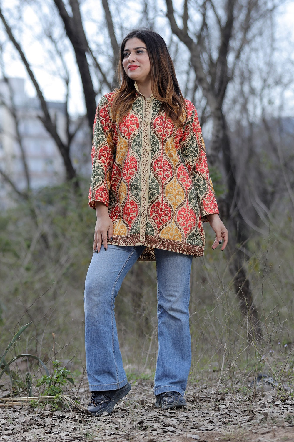 Fawn Multicolour Aari Work Embroidered Jacket