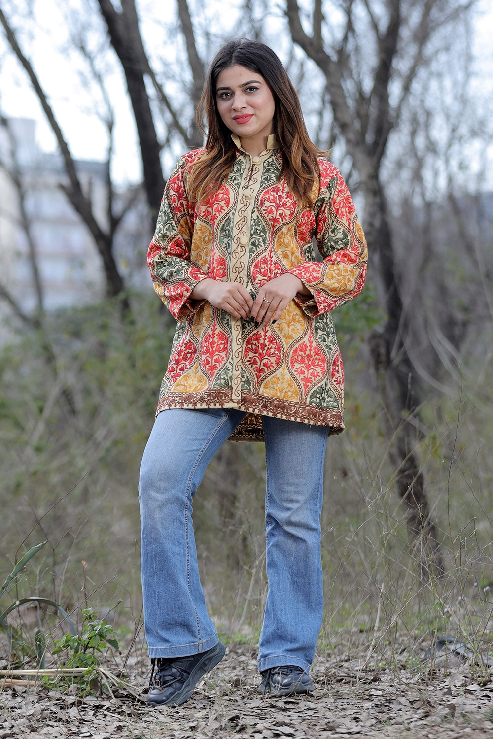 Fawn Multicolour Aari Work Embroidered Jacket