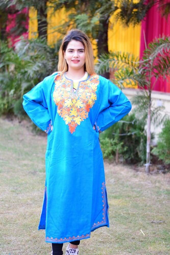 Ferozi Colour Kashmiri Aari Work Embroidered Phiran