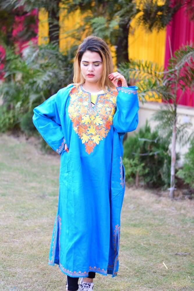 Ferozi Colour Kashmiri Aari Work Embroidered Phiran