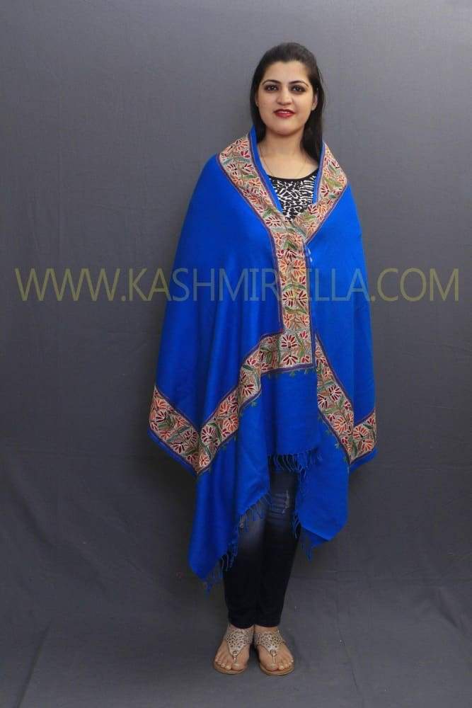 Ferozi Colour Sozni Work Kashmiri Handwoven Stole