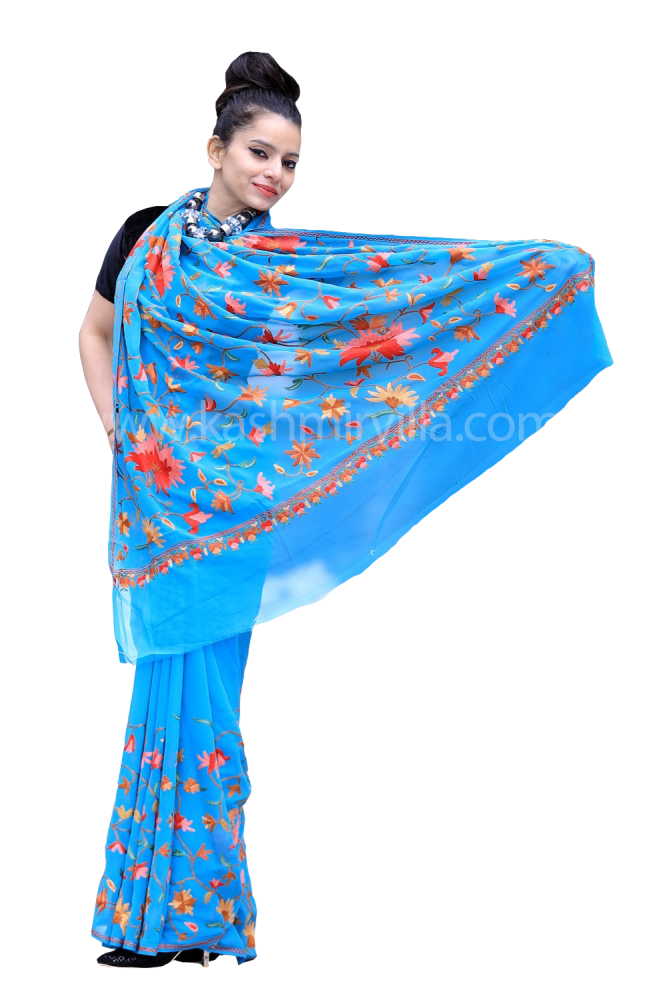 Firozi Blue Colour Georgette Sarees Amazingly Crafted