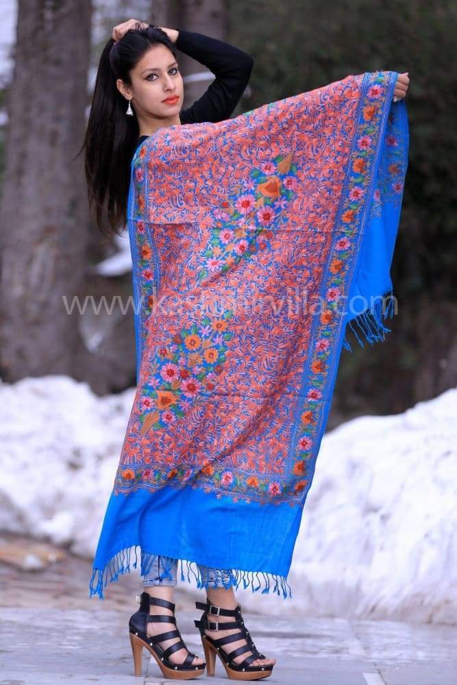 Firozi Blue Colour New Look With Semi Pashmina Aari Work