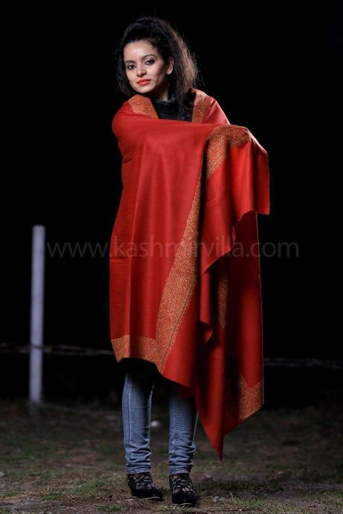 Flawless Maroon Colour SemiPashmina Sozni Shawl