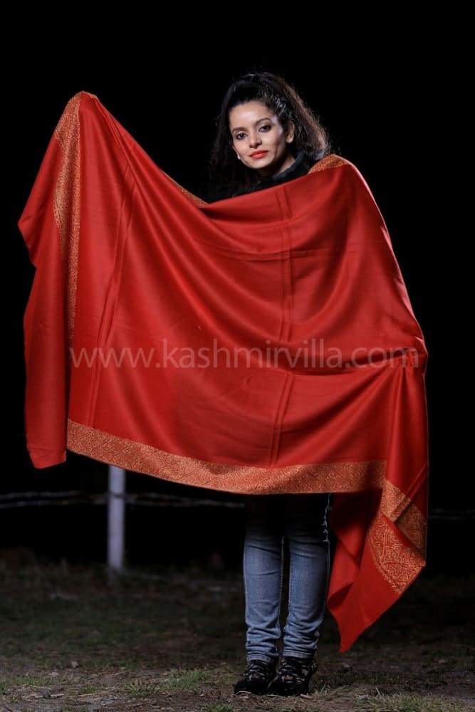 Flawless Maroon Colour SemiPashmina Sozni Shawl