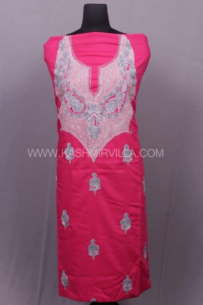 Fushia Pink Colour Cotton Suit With Combo Of Tilla And Aari