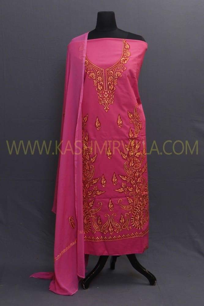 Fushia Pink Colour Kashmiri Cotton Suit Having Embroidery