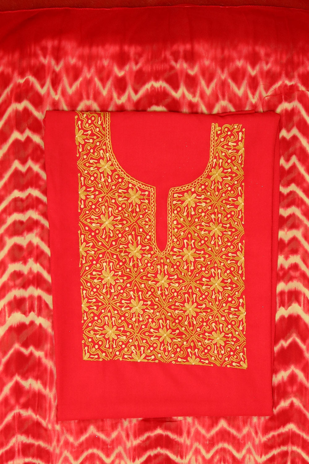 Gorgeous Red Colour Cotton Suit With Beautiful Kashmiri