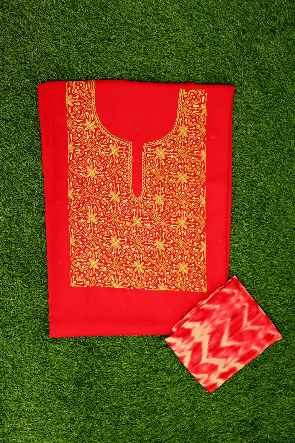 Gorgeous Red Colour Cotton Suit With Beautiful Kashmiri