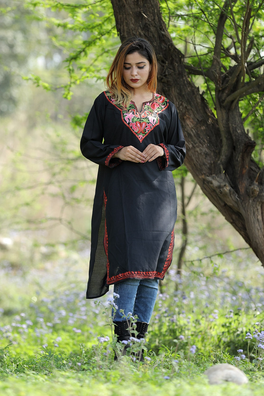 Gorgeous Steady Black Colour Cotton Kurti With Beautiful
