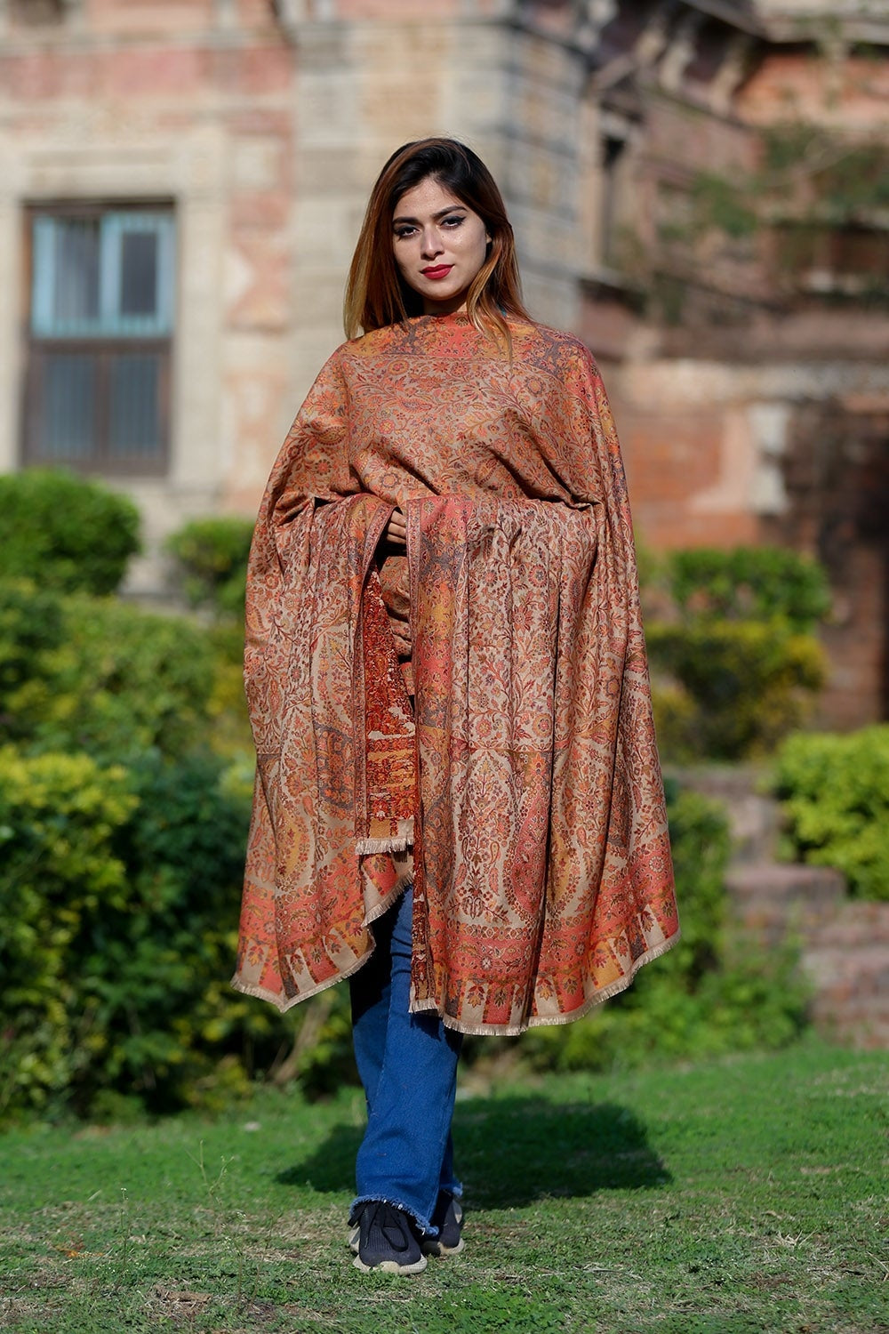Graceful Beige Colour Designer Shawl With Beautifully