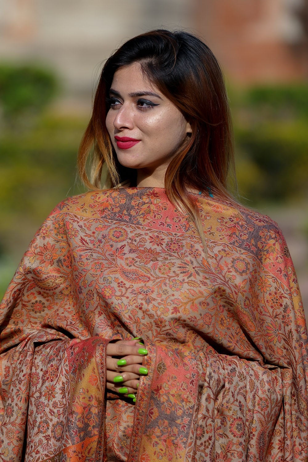 Graceful Beige Colour Designer Shawl With Beautifully