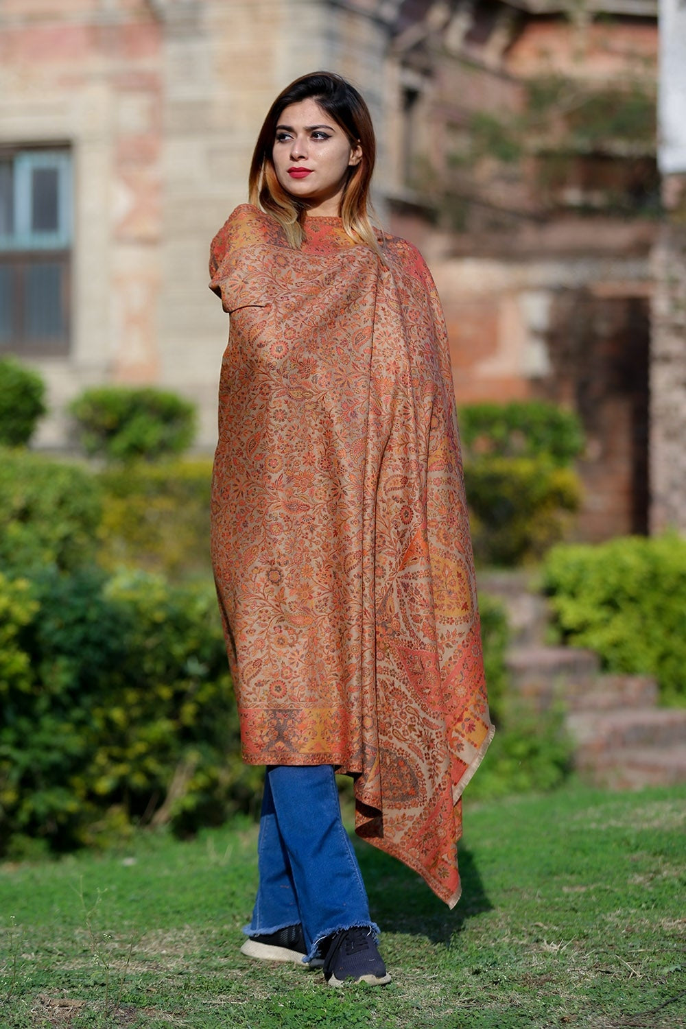 Graceful Beige Colour Designer Shawl With Beautifully