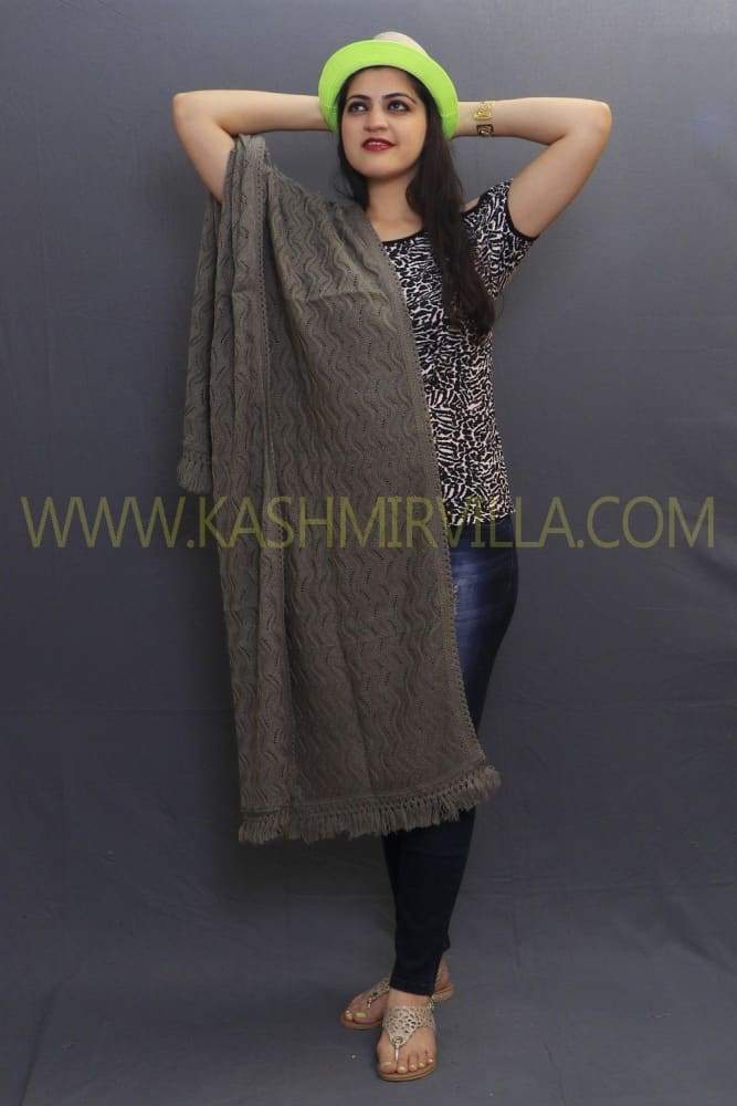 Gray Coloured Knitting Stole Enriched With New Stylish