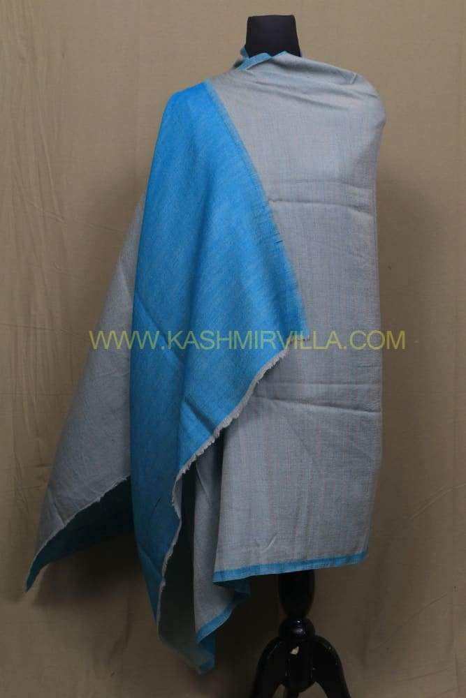 Gray And Turquoise Colour Reversible Pashmina Shawl.